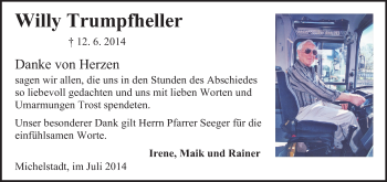 Traueranzeige von Willy Trumpfheller von Odenwälder Echo