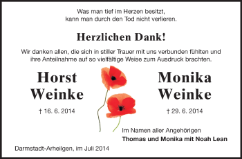 Traueranzeige von Horst und Monika Weinke von Echo-Zeitungen (Gesamtausgabe)