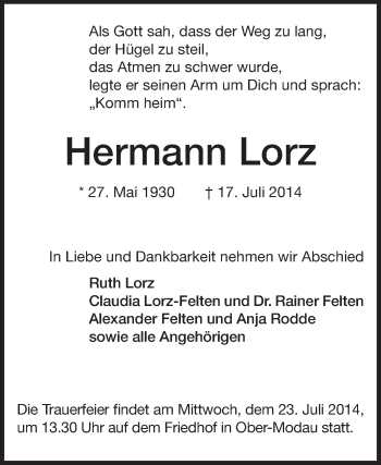 Traueranzeige von Hermann Lorz von Echo-Zeitungen (Gesamtausgabe)
