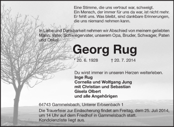 Traueranzeige von Georg Rug von Odenwälder Echo