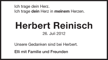 Traueranzeige von Herbert Reinisch von Darmstädter Echo, Odenwälder Echo, Rüsselsheimer Echo, Groß-Gerauer-Echo, Ried Echo