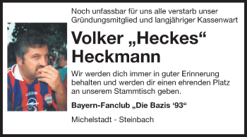 Traueranzeige von Volker Heckmann von Odenwälder Echo