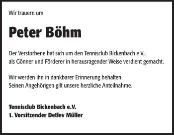 Traueranzeige von Peter Billun von Echo-Zeitungen (Gesamtausgabe)