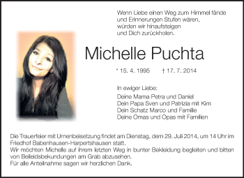 Traueranzeige von Michelle Puchta von Echo-Zeitungen (Gesamtausgabe)
