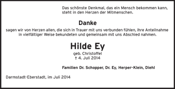 Traueranzeige von Hilde Ey von Echo-Zeitungen (Gesamtausgabe)