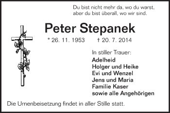 Traueranzeige von Peter Stepanek von Odenwälder Echo