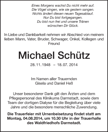 Traueranzeige von Michael Schütz von Echo-Zeitungen (Gesamtausgabe)
