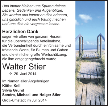 Traueranzeige von Walter Stier von Echo-Zeitungen (Gesamtausgabe)