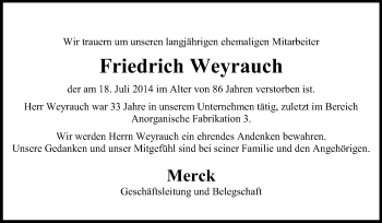 Traueranzeige von Friedrich Weyrauch von Echo-Zeitungen (Gesamtausgabe)