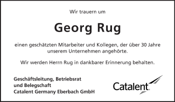 Traueranzeige von Georg Rug von Odenwälder Echo