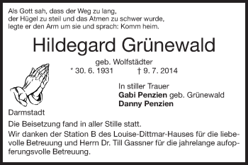 Traueranzeige von Hildegard Grünewald von Echo-Zeitungen (Gesamtausgabe)