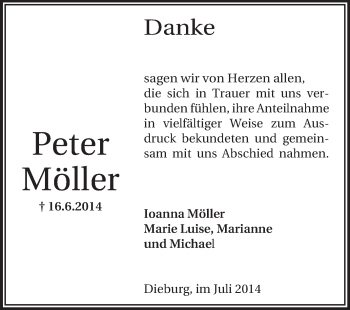 Traueranzeige von Peter Möller von Echo-Zeitungen (Gesamtausgabe)