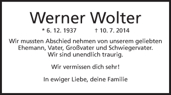 Traueranzeige von Werner Wolter von Echo-Zeitungen (Gesamtausgabe)