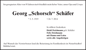 Traueranzeige von Georg Schäfer von Echo-Zeitungen (Gesamtausgabe)