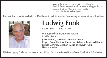 Traueranzeige von Ludwig Funk von Rüsselsheimer Echo, Groß-Gerauer-Echo, Ried Echo