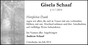 Traueranzeige von Gisela Schaaf von Echo-Zeitungen (Gesamtausgabe)