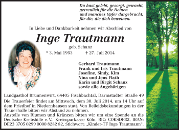 Traueranzeige von Inge Trautmann von Echo-Zeitungen (Gesamtausgabe)
