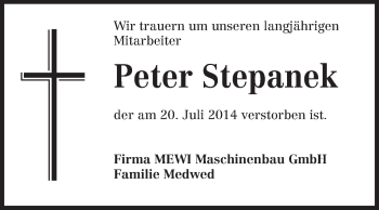 Traueranzeige von Peter Stepanek von Odenwälder Echo