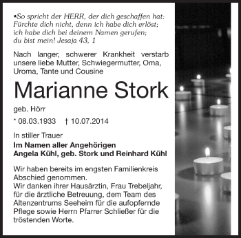 Traueranzeige von Marianne Stork von Echo-Zeitungen (Gesamtausgabe)