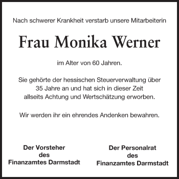 Traueranzeige von Monika Werner von Echo-Zeitungen (Gesamtausgabe)