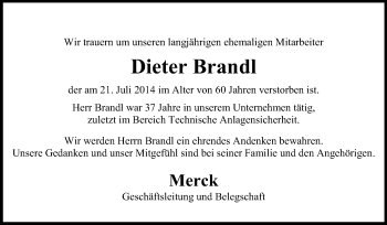 Traueranzeige von Dieter Brandl von Echo-Zeitungen (Gesamtausgabe)
