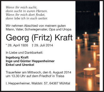 Traueranzeige von Georg Kraft von Echo-Zeitungen (Gesamtausgabe)