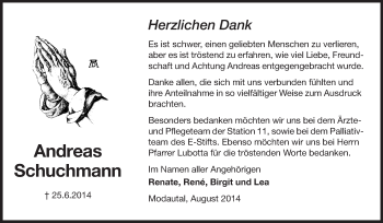 Traueranzeige von Andreas Schuchmann von Echo-Zeitungen (Gesamtausgabe)