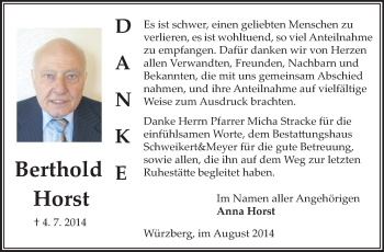 Traueranzeige von Berthold Horst von Odenwälder Echo
