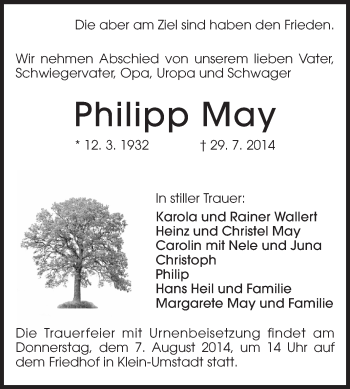 Traueranzeige von Philipp May von Echo-Zeitungen (Gesamtausgabe)