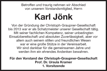 Traueranzeige von Karl Jönk von Echo-Zeitungen (Gesamtausgabe)