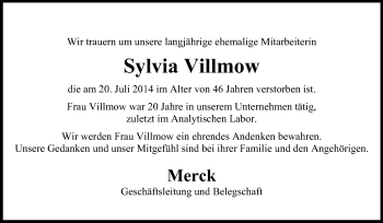 Traueranzeige von Sylvia Villmow von Echo-Zeitungen (Gesamtausgabe)