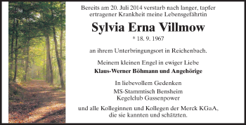 Traueranzeige von Sylvia Erna Villmow von Echo-Zeitungen (Gesamtausgabe)
