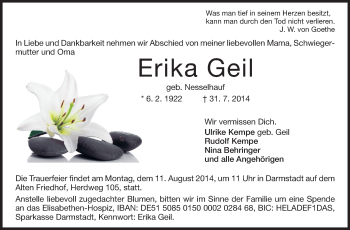 Traueranzeige von Erika Geil von Echo-Zeitungen (Gesamtausgabe)