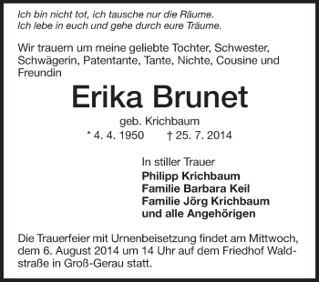 Traueranzeige von Erika Brunet von Echo-Zeitungen (Gesamtausgabe)