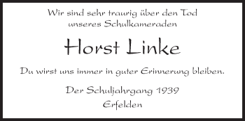 Traueranzeige von Horst Linke von Rüsselsheimer Echo, Groß-Gerauer-Echo, Ried Echo