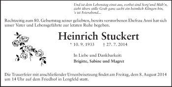 Traueranzeige von Heinrich Stuckert von Echo-Zeitungen (Gesamtausgabe)