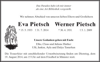 Traueranzeige von Eva und Werner Pietsch von Echo-Zeitungen (Gesamtausgabe)