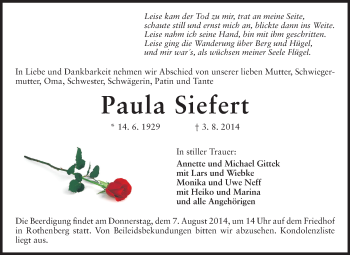 Traueranzeige von Paula Siefert von Odenwälder Echo