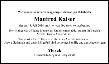 Traueranzeige von Manfred Kaiser von Echo-Zeitungen (Gesamtausgabe)