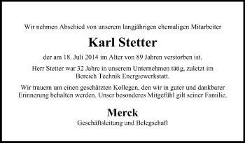 Traueranzeige von Karl Stetter von Echo-Zeitungen (Gesamtausgabe)