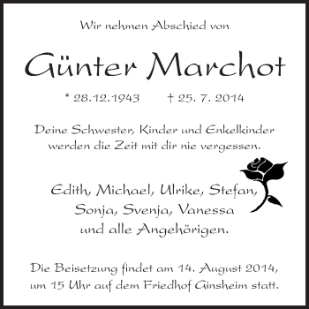 Traueranzeige von Günter Marchot von Rüsselsheimer Echo, Groß-Gerauer-Echo, Ried Echo