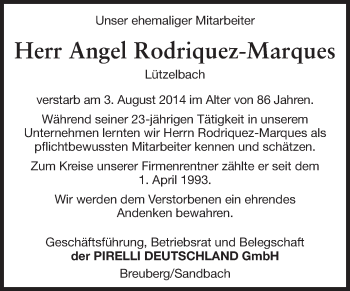 Traueranzeige von Angel Rodriquez-Marques von Odenwälder Echo