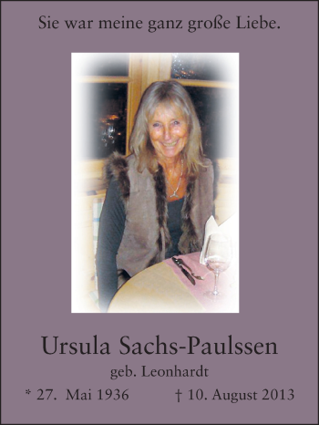Traueranzeige von Ursula Sachs-Paulsen von Echo-Zeitungen (Gesamtausgabe)