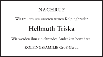 Traueranzeige von Hellmuth Triska von Rüsselsheimer Echo, Groß-Gerauer-Echo, Ried Echo