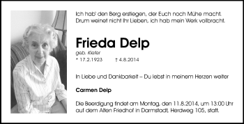 Traueranzeige von Frieda Delp von Echo-Zeitungen (Gesamtausgabe)