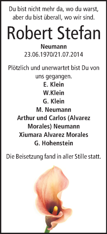 Traueranzeige von Robert Stefan Neumann von Echo-Zeitungen (Gesamtausgabe)