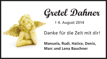 Traueranzeige von Gretel Dahner von Odenwälder Echo