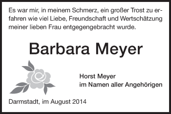 Traueranzeige von Barbara Meyer von Echo-Zeitungen (Gesamtausgabe)