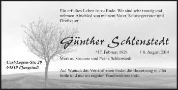 Traueranzeige von Günter Schlenstedt von Echo-Zeitungen (Gesamtausgabe)