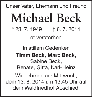 Traueranzeige von Michael Beck von Echo-Zeitungen (Gesamtausgabe)